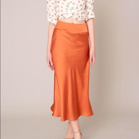 🆕 Satin A-Line Midi Skirt in Clay - Picture 3 of 7
